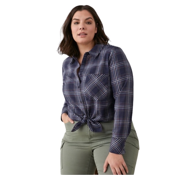 NWT Penningtons Plaid Flannel cotton Shirt With Patch Pockets in blue size 3X - Picture 1 of 13
